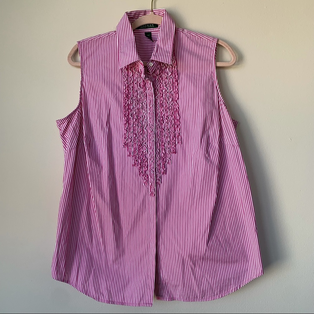 Lauren Ralph Lauren Vintage Tuxedo Tank Top Striped Pink White Size 14W
